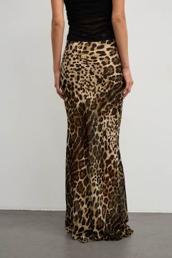 Юбка макси из шифона с леопардовым принтом