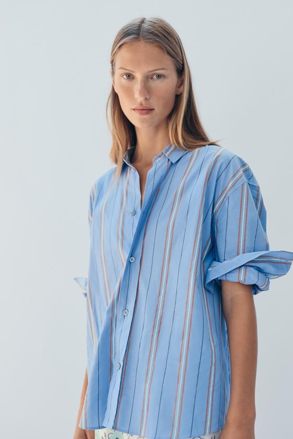 ZARA РУБАШКА ОВЕРСАЙЗ В ПОЛОСКУ - LIMITED EDITION, СИНИЙ