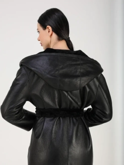 Дубленка зимняя шуба натуральная с капюшоном двухсторонняя