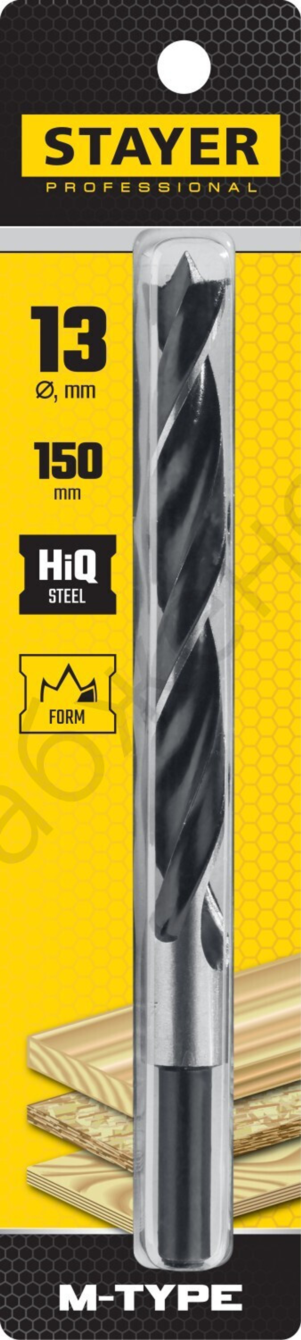 STAYER ″M-type″ 13,0x150/105мм, сверло спиральное по дереву, М-образная заточка (2942-150-13)