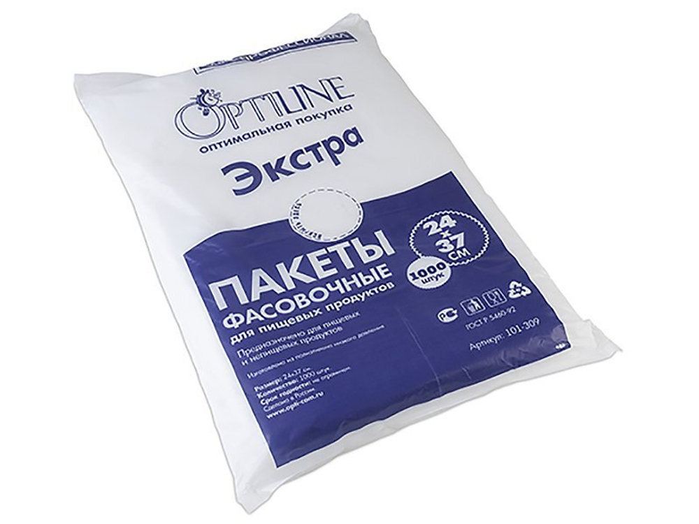 Пакет фасовочный Optiline, ПНД, 24х37 см, 8 мкм, евроблок, 1000 штук в упаковке, 10000 штук в коробке