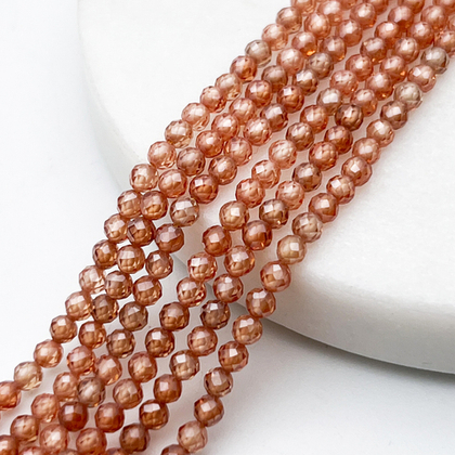 Фианит (кубический цирконий), цвет оранжево-коричневый, размер 3 мм, цена за нить 37 см