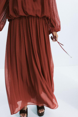 ZARA ПЛИССИРОВАННАЯ ЮБКА МИДИ С РЕМНЕМ, ЧЕРЕПИЧНЫЙ