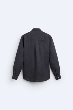 ZARA РУБАШКА ИЗ СМЕСОВОГО ЛЬНА, УГОЛЬНЫЙ