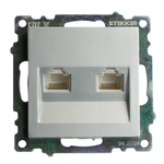 Розетка компьютерная 2-местная RJ-45 (механизм) STEKKER GLS00-7109-03 , серия Катрин, серебро 50005