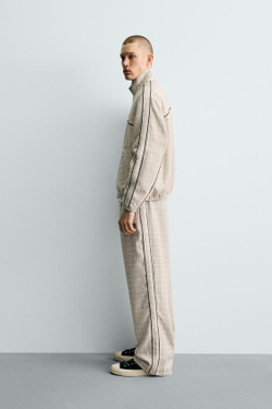 ZARA БРЮКИ-ДЖОГГЕРЫ С КОНТРАСТНЫМИ ЛАМПАСАМИ, ЭКРЮ