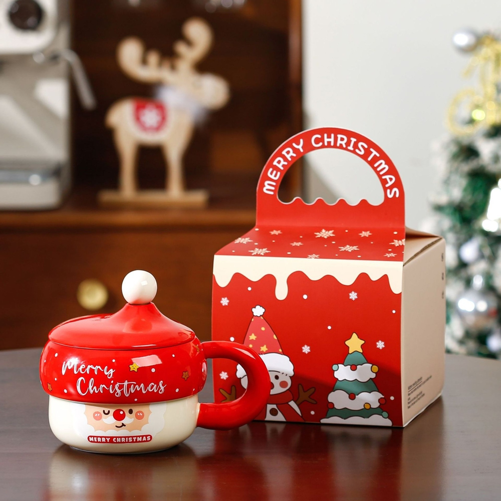 Кружка с крышкой Шапка с помпоном, 430мл, красная