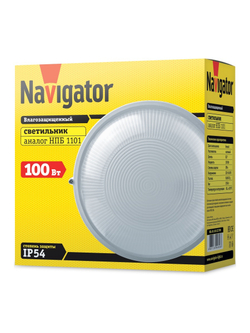Светильник ЛОН 94 806 NBL-R1-100-E27/WH 1х100Вт E27 IP54 (аналог НПБ 1101 бел. круг 100Вт) Navigator 94806
