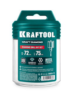 KRAFTOOL DIAMOND d 68 мм (М16, рабочая глубина 75 мм, лазерная сварка), Алмазная Коронка для подрозетников (29820-68)