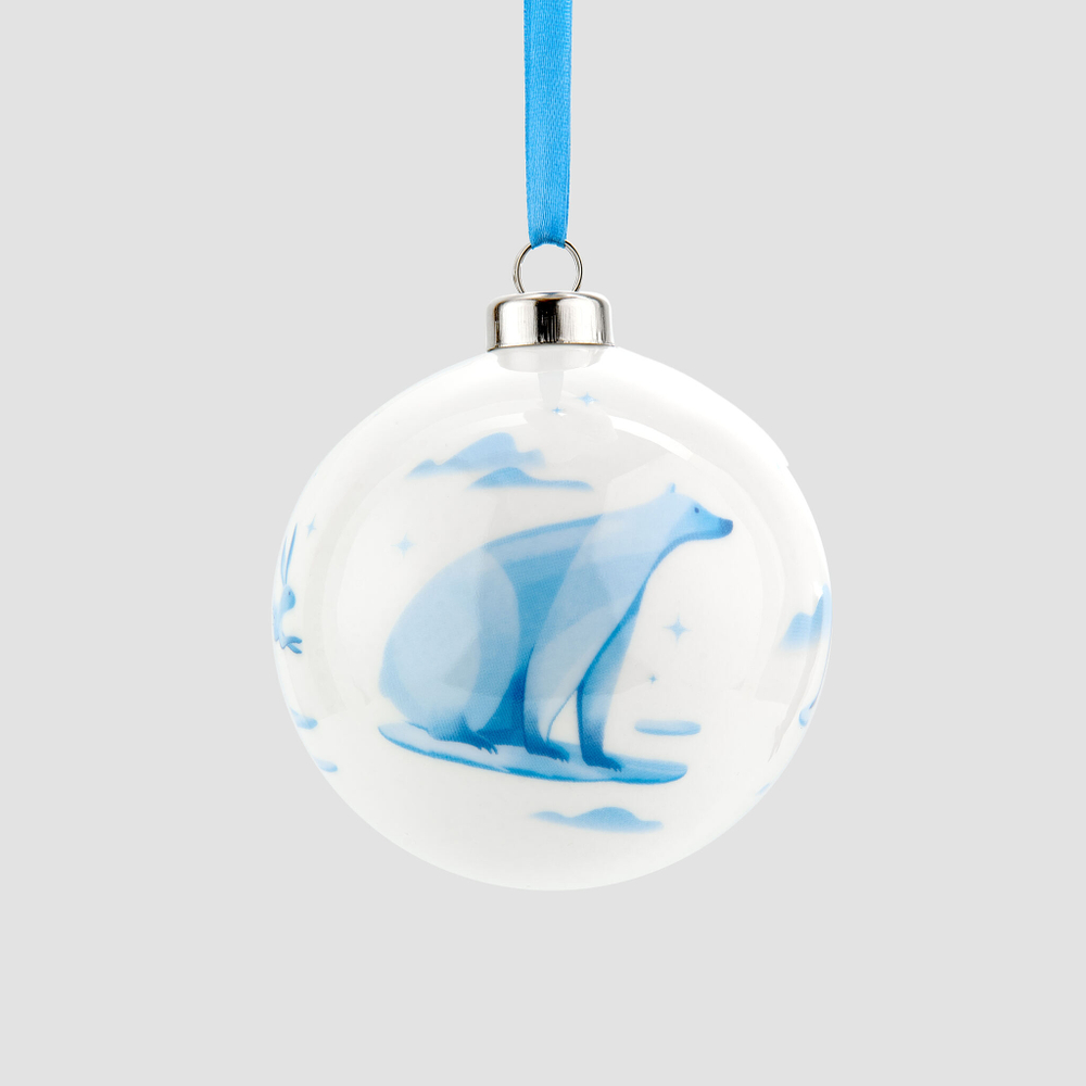 Набор из 3 елочных шаров Farforite «Мишки на севере» в подарочной коробке