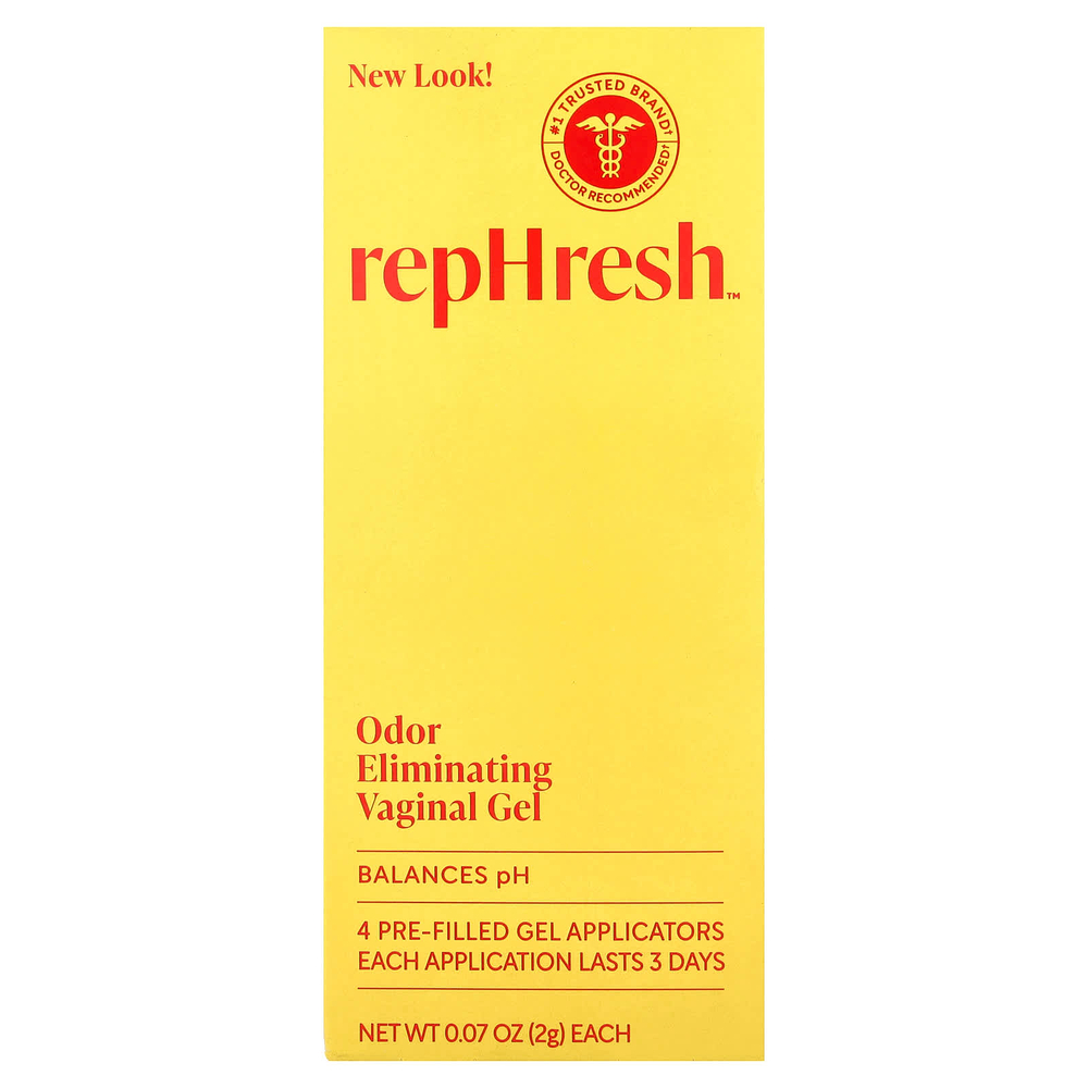 Rephresh, вагинальный гель для устранения запаха, 4 готовых аппликатора по 2 г (0,07 унции)