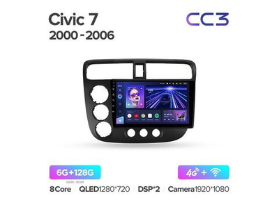 Магнитола Teyes CC3 6-128 Honda Civic 7 2000 — 2006 9.0"