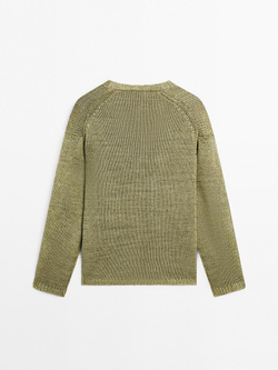 Massimo Dutti Свитер из 100% льна ажурной вязки, фисташковый