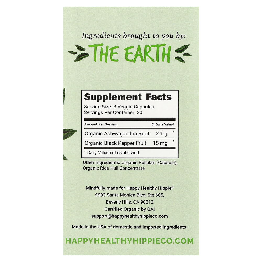 Happy Healthy Hippie, ашваганда, 90 вегетарианских капсул