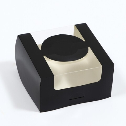 Коробка под бенто-торт с окном,черный, 14х14х8 см