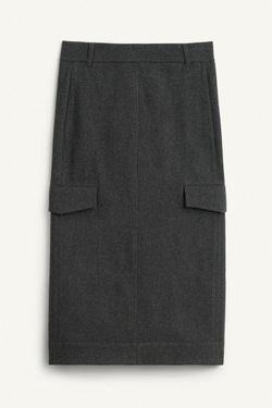 ZARA ЮБКА МИДИ ИЗ СМЕСОВОЙ ШЕРСТИ, СЕРЫЙ