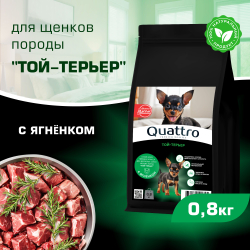 Корм сухой для щенков породы Той-терьер, премиум полнорационный комплекс, с ягненком, 800 гр, QUATTRO