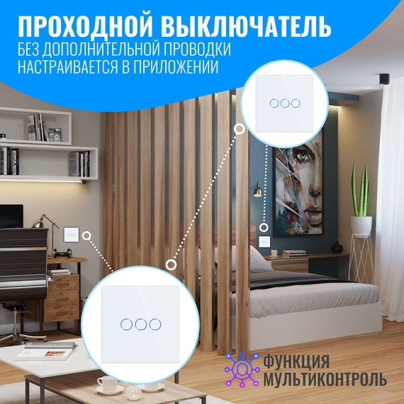 Умный сенсорный WiFi выключатель Smart Aura с нулём/без нуля, работает с Алисой