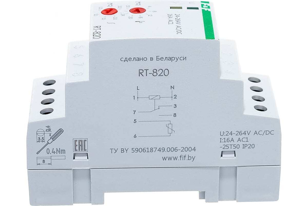 Реле контроля температуры RT-820 50-264В AC 16А 1NO/NC IP20 (от +4 до +30 град.C; с выносным датчиком в комплекте)
