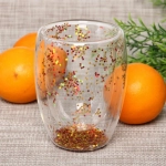 Стакан стеклянный с двойными стенками 350мл с блестками