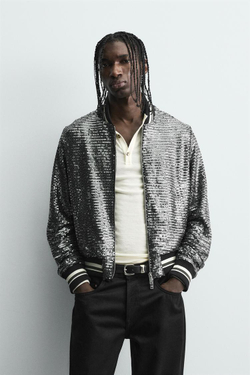 ZARA БОМБЕР С ПАЙЕТКАМИ, ЧЕРНЫЙ/СЕРЕБРЯНЫЙ