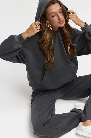 Худи свободного кроя из премиум футера цвета антрацит