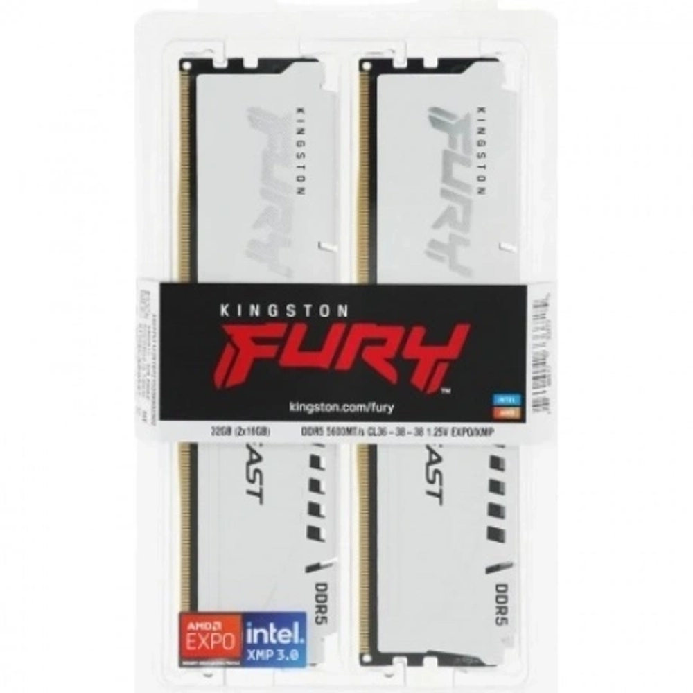 Оперативная память Kingston 32Gb DDR5 (2x16Gb) UDIMM FURY Beast white XMP