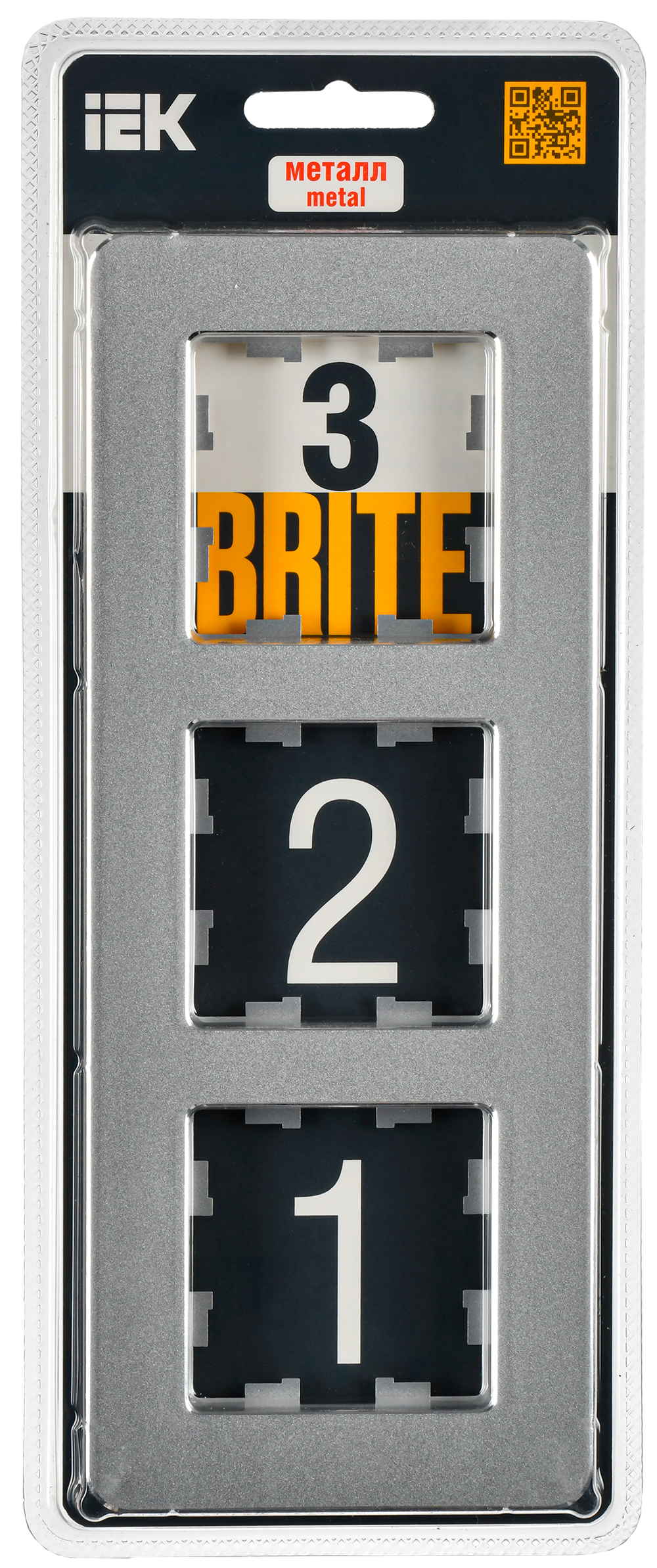 BRITE Рамка 3-местная РУ-3-1-Бр металл алюминий RE IEK