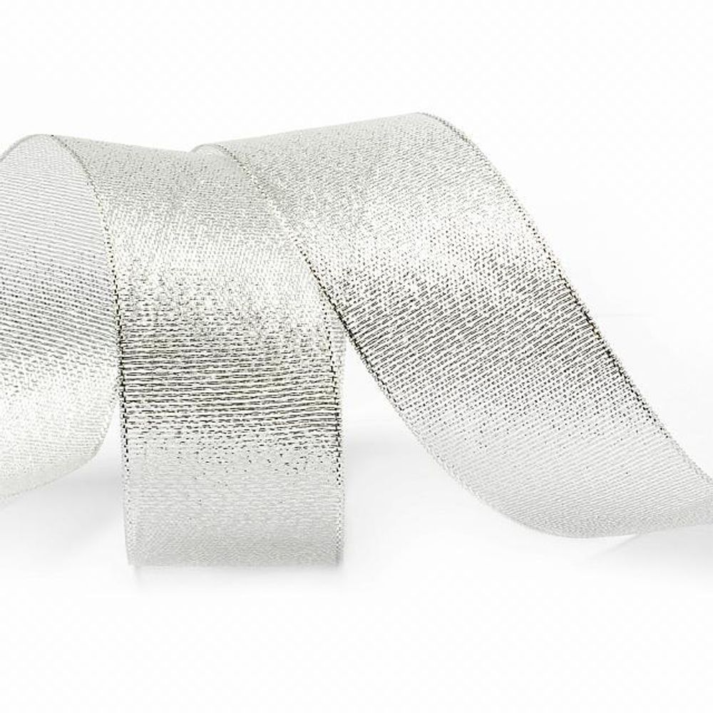 Лента Парча (1,2 см*22,85 м) Мерцающий блеск, Серебро, Металлик, 1 шт.