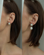 Серьги джекеты трансформеры с жемчугом в серебряной рамке с цирконами