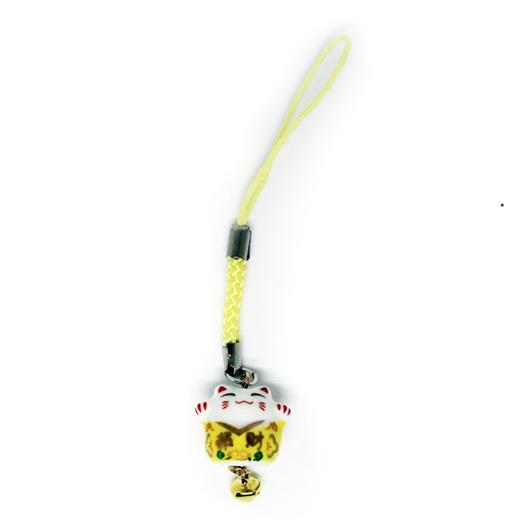 Манеки-неко подвеска "Ждем счастья" желтая