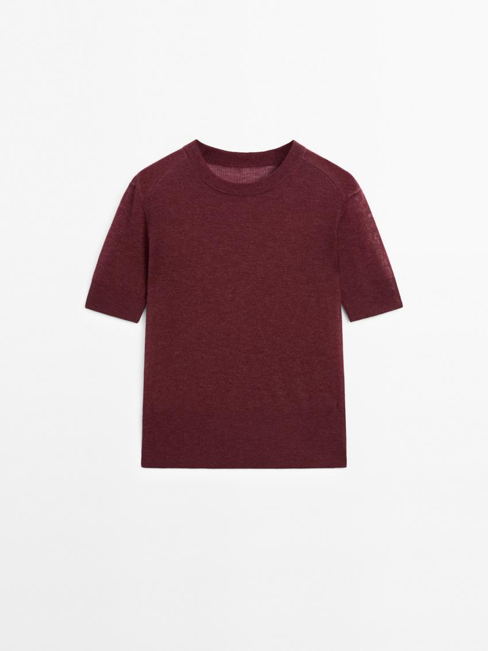 Massimo Dutti Тонкий трикотажный свитер с короткими рукавами - STUDIO, бордово-красный