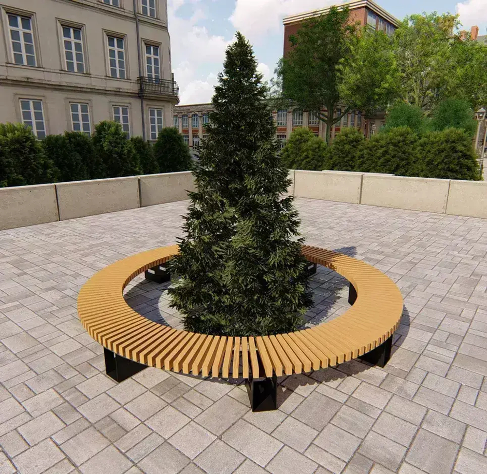 Садово-парковая скамейка «Сити» брус 30х60, сосна, круг 9425мм, тик