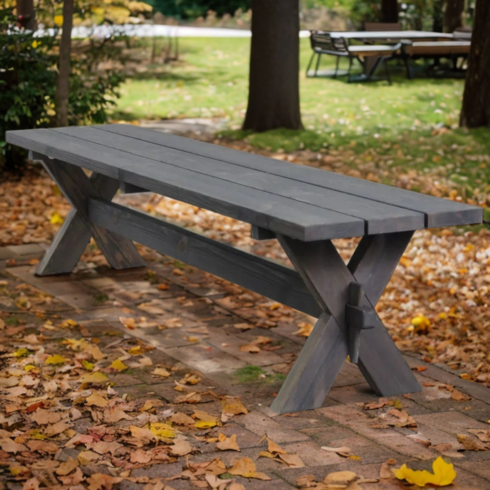 Деревянная скамейка садовая Осло из массива сосны для дома и сада 200х44 см, графит