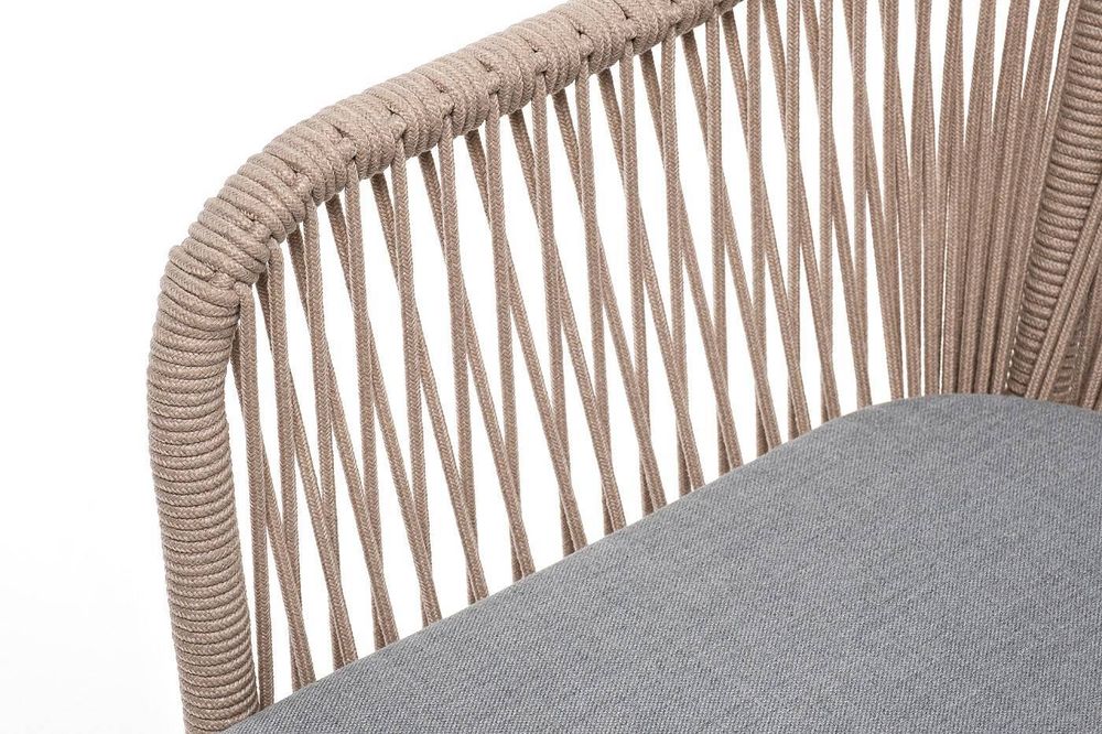 "Лион" стул плетеный из роупа, каркас из стали светло-серый (RAL7035) муар, роуп бежевый круглый, ткань светло-серая