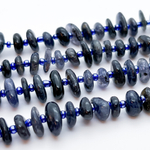 Иолит бусины (кордиерит), галтовка, размер около 9-13*2-4,5 мм, цена за отрезок 19 см (1/2 нити)