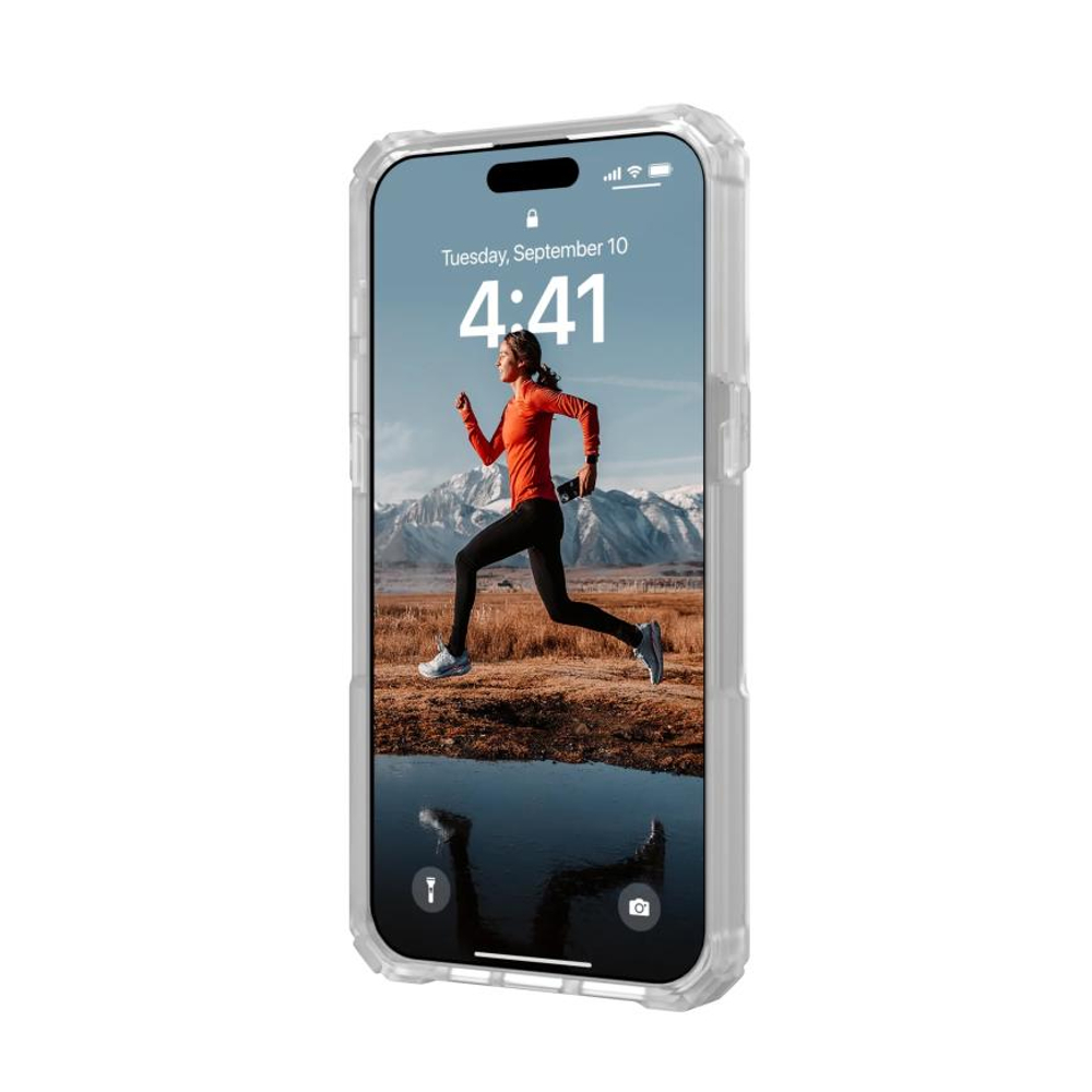 Защитный прозрачный чехол MagSafe с подставкой UAG Plasma XTE для iPhone 15 Pro Max Полупрозрачный композитный гибридный чехол со встроенной подставкой и высоким уровнем защиты при падении