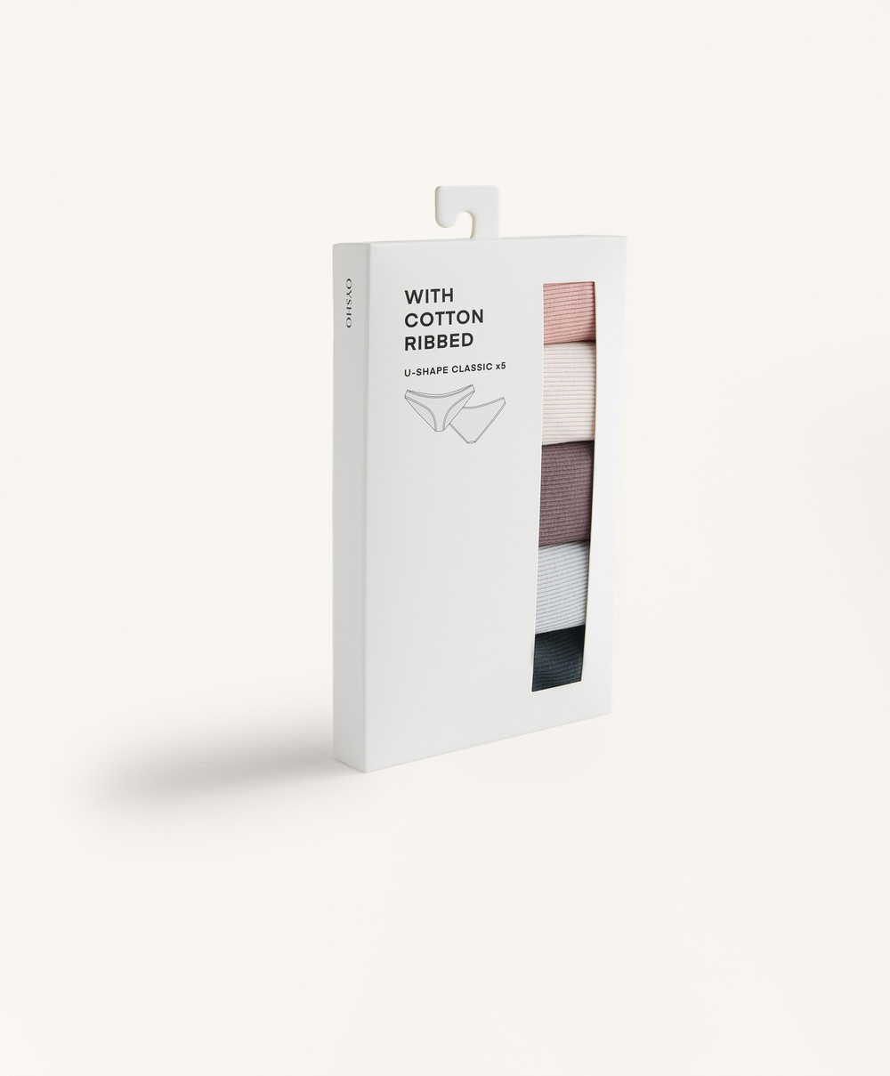 OYSHO Набор из пяти классические трусиков с U-образным кроем из хлопка, коралловый