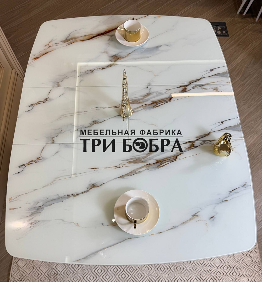 Кухонный раздвижной стол "Танго", белый мрамор