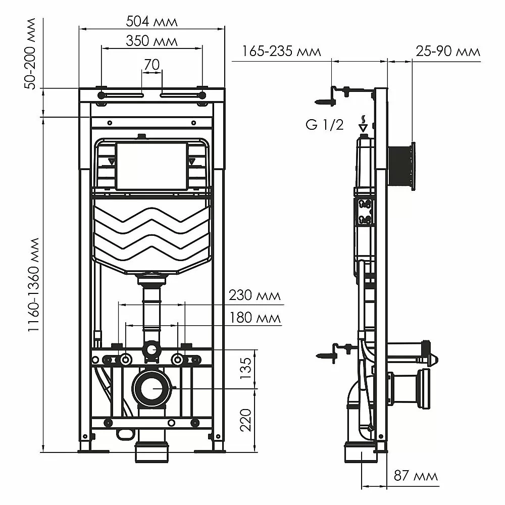 Инсталляция для унитаза WasserKraft Alme 15TLT.010.ME.MB03 кнопка черная матовая