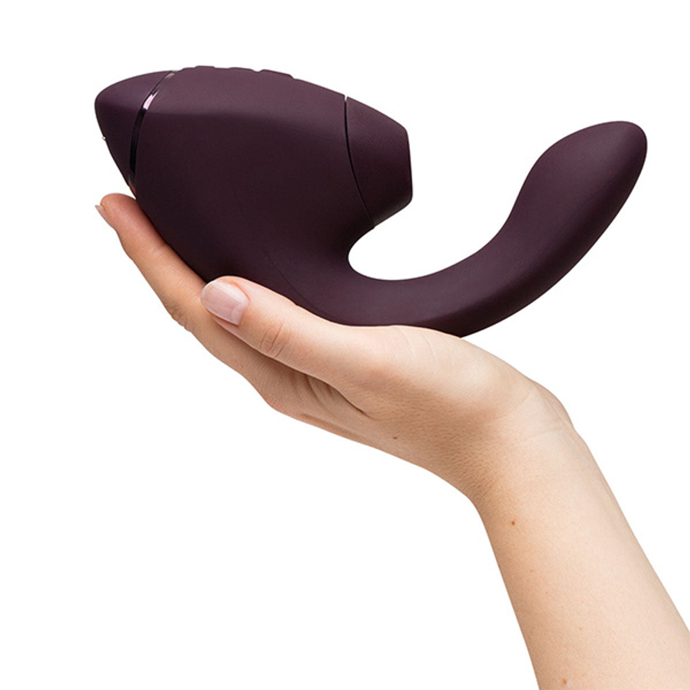 Фиолетовый вибратор 19,5см с вакуумным стимулятором Womanizer Next Duo Dark Purple WZ142SGD