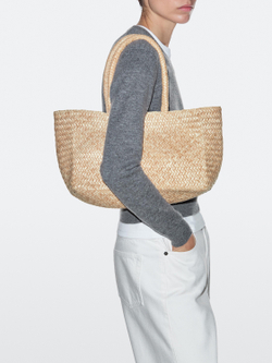 Massimo Dutti Плетеная сумка-тоут среднего размера, кремовый