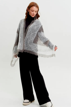 Оренбургский пуховый палантин двухцветный АИ16070-01/03 белый/серый