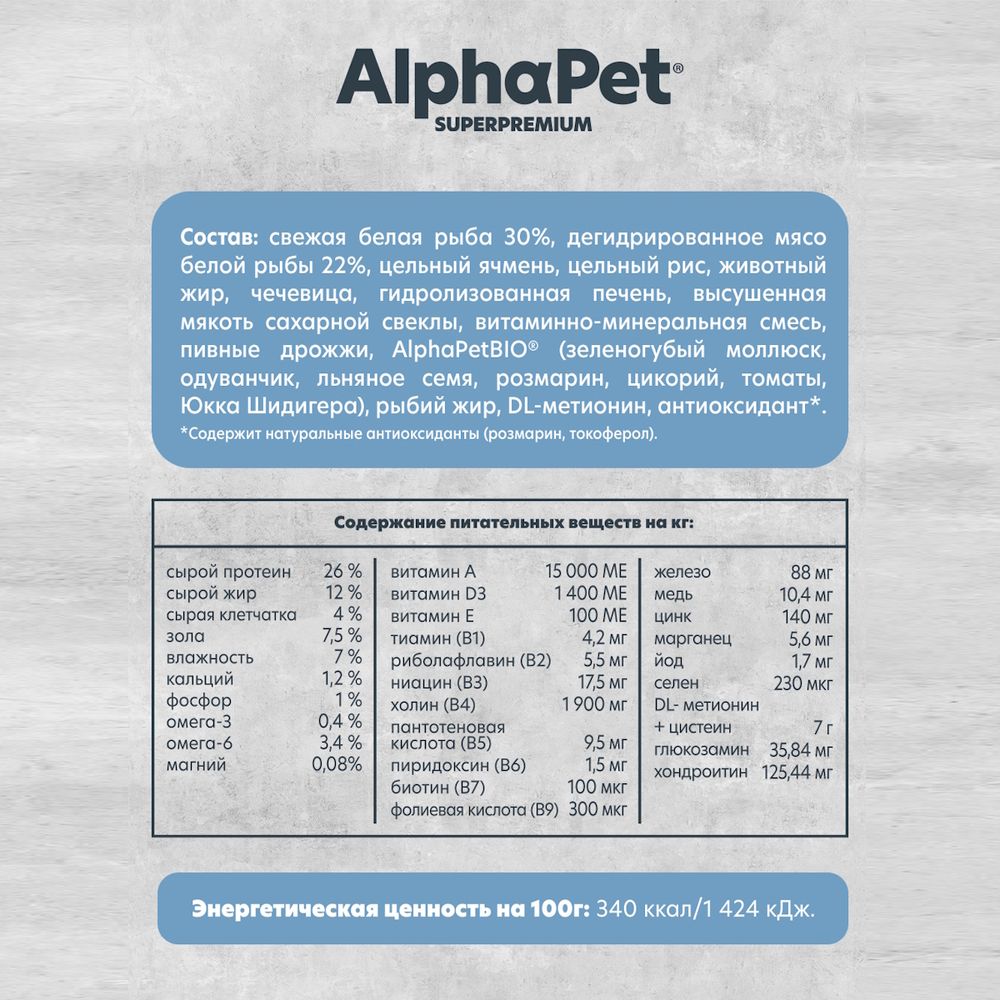 Уценка! Срок 12.07.26/ Сухой корм AlphaPet Superpremium MONOPROTEIN для взрослых собак мелких пород из белой рыбы