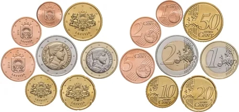 Латвия 2014 - 2023 набор 8 монет XF