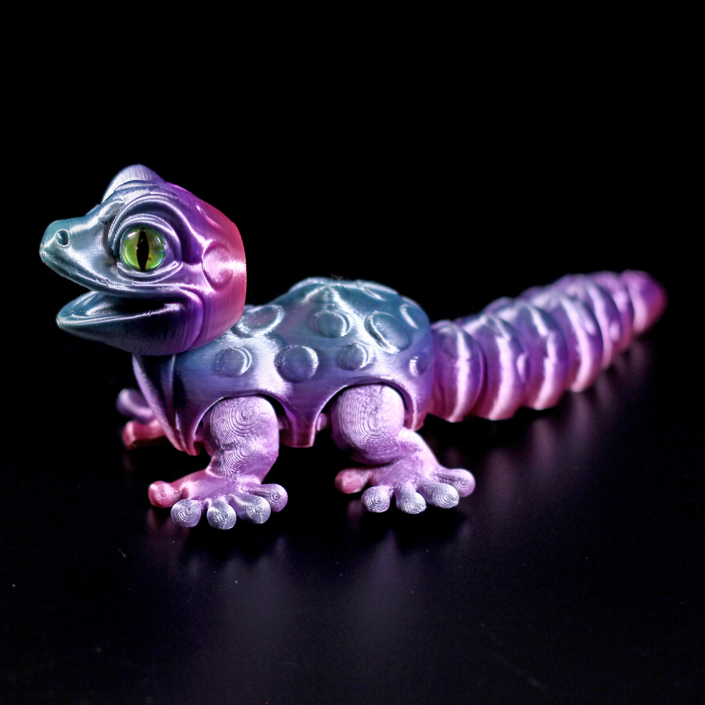 Ящерица леопардовая, 3D игрушка-антистресс, 16 см. градиентный окрас розово-голубая