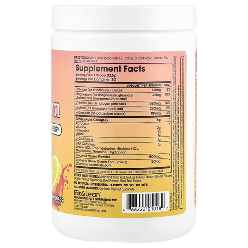 Fit & Lean, Amino Hydration + Energy, розовый лимонад, 363 г (12,8 унции)