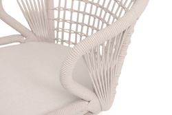 "Милан" стул плетеный из роупа (клетка), каркас алюминий белый, роуп бежевый круглый, ткань бежевая 035