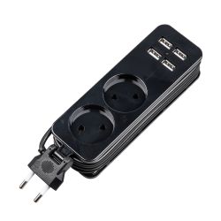 S-CT2-1.5U BLACK Удлинитель серии Travel. шнур 1.5м.. 2 гнездa. 10A. б-з. 4USB2.1A. Черный. ТМ Uniel