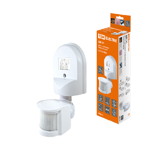 TDM ДДС-01 ИК-Датчик движения+фотореле на стену ОУ 1100W 5-480с 2-12м 5+Лк 180гр SQ0324-0006